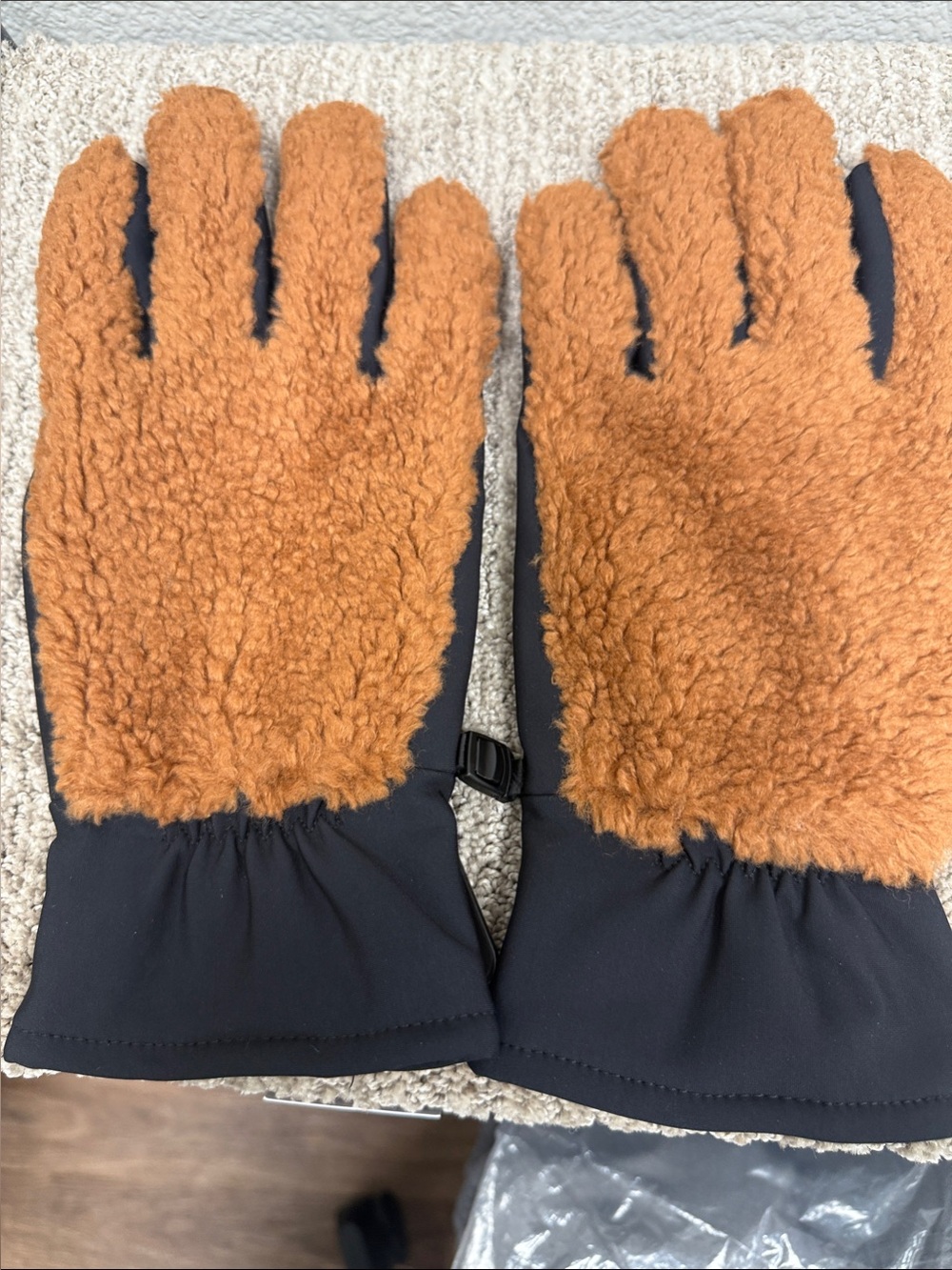 UGG Tan Shearling-Trim Gloves with Black Cuffs